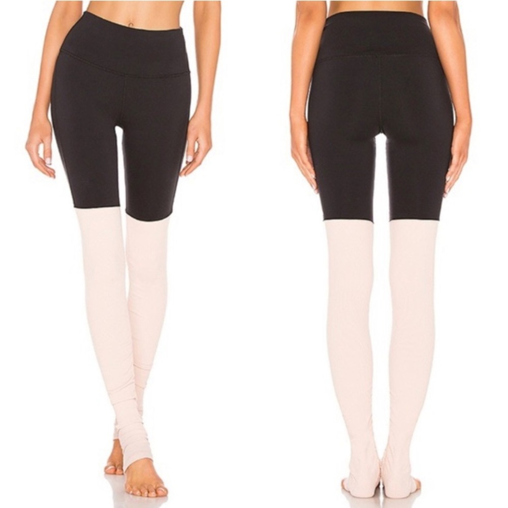 Alo Yoga Goddess Leggings Black and Light Pink